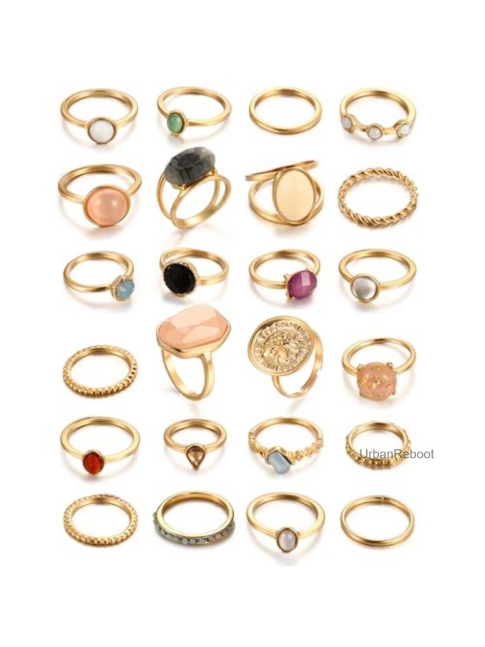 24 Pc Gold Stackable Ring Set Chunky Knuckle Midi Rings for Women Gift